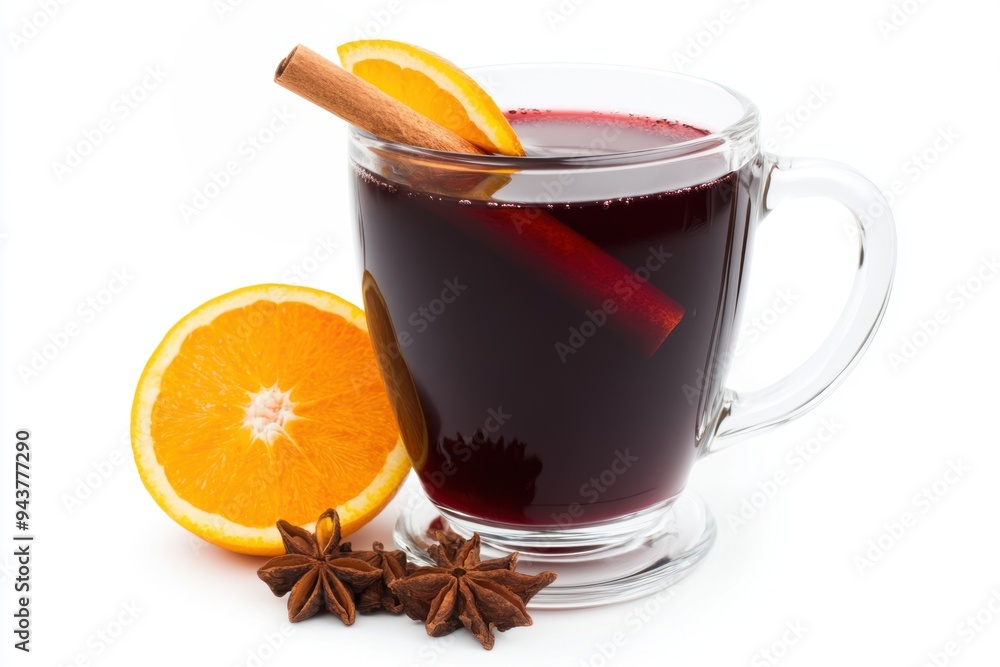 A steaming glass of mulled wine garnished with orange slice and star anise creates a warm, inviting atmosphere. Perfect for holiday celebrations and cozy winter evenings. Generated AI A steaming glass of mulled wine garnished with orange slice and star anise creates a warm, inviting atmosphere. Perfect for holiday celebrations and cozy winter evenings. Generated AI
