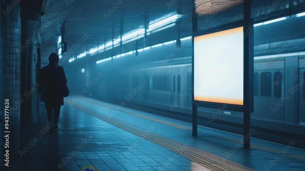 Large blank billboard in a subway station. Advertising screen can be used for any advertisement. Blank for designers, mockup Large blank billboard in a subway station. Advertising screen can be used for any advertisement. Blank for designers, mockup