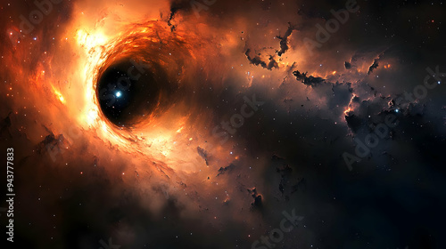 A swirling orange nebula in...
