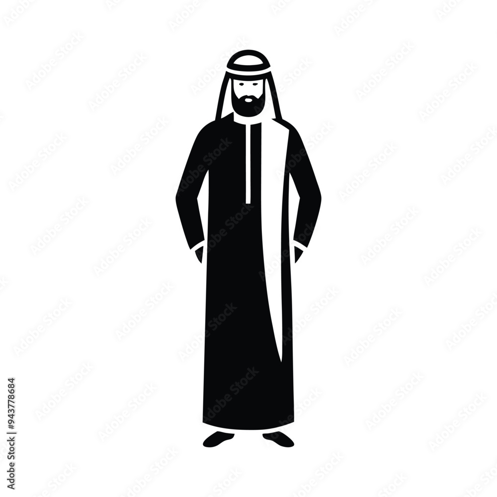 Bold Silhouette of an Arabian Man: Elegant Depiction of Traditional Attire and Striking Features in Timeless Illustration Bold Silhouette of an Arabian Man: Elegant Depiction of Traditional Attire and Striking Features in Timeless Illustration