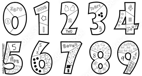 Numbers decorating worksheets number jigsaw puzzle Learning for kindergarten and preschool children