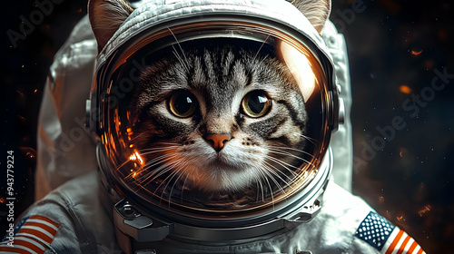 A tabby cat in an astronaut...