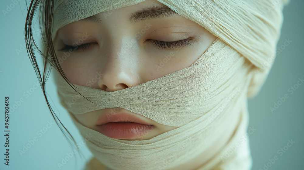 包帯を顔に巻いた女性 Stock Photo | Adobe Stock