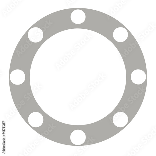 Circular flange with six evenly spaced circular holes along the edge, featuring a smooth inner surface and a light gray color