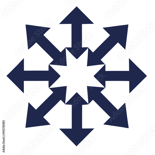 A stylized star shape with eight arrows pointing outward in all directions, symbolizing expansion or chaos