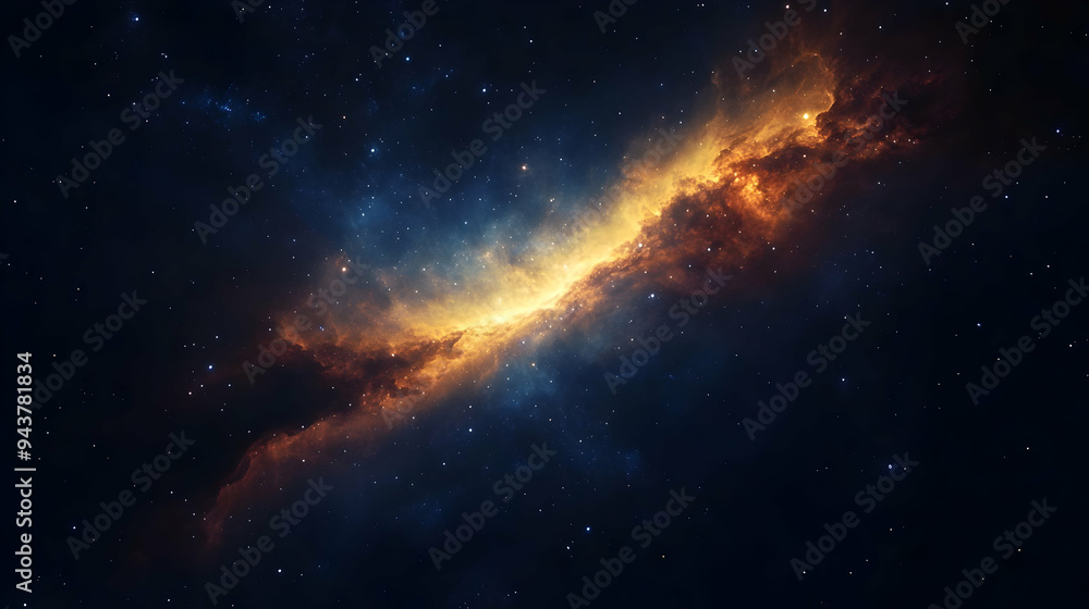 A vast, dark space with a luminous nebula stretching across the frame. A vast, dark space with a luminous nebula stretching across the frame.