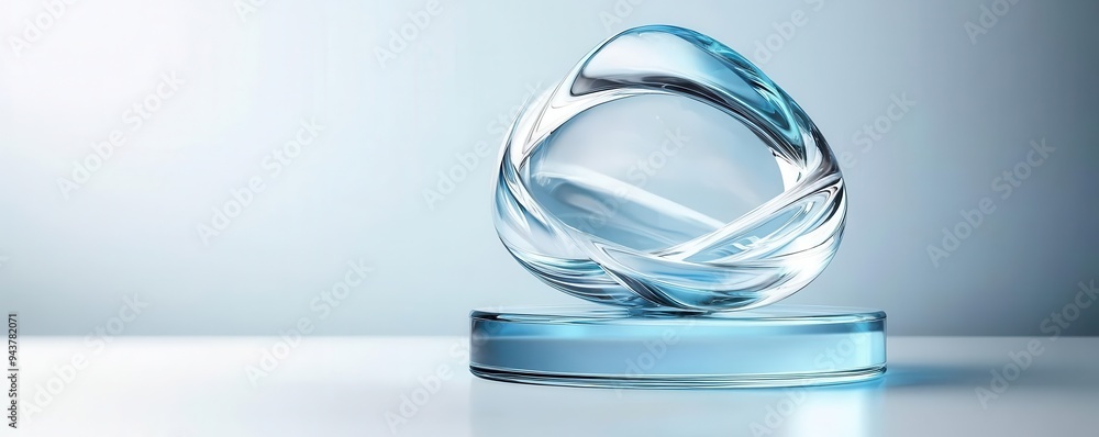 Glass podium with leaf, minimalist product display Glass podium with leaf, minimalist product display