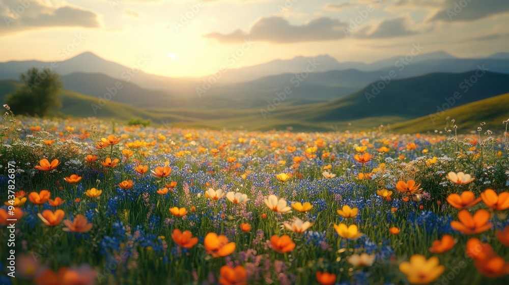 Sunlit Meadow with Vibrant Wildflowers Sunlit Meadow with Vibrant Wildflowers