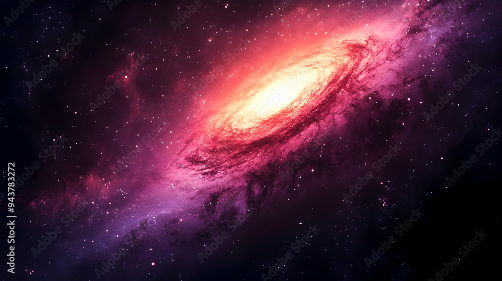 A vibrant and colourful spiral galaxy with a bright core glowing against a dark starry background. A vibrant and colourful spiral galaxy with a bright core glowing against a dark starry background.