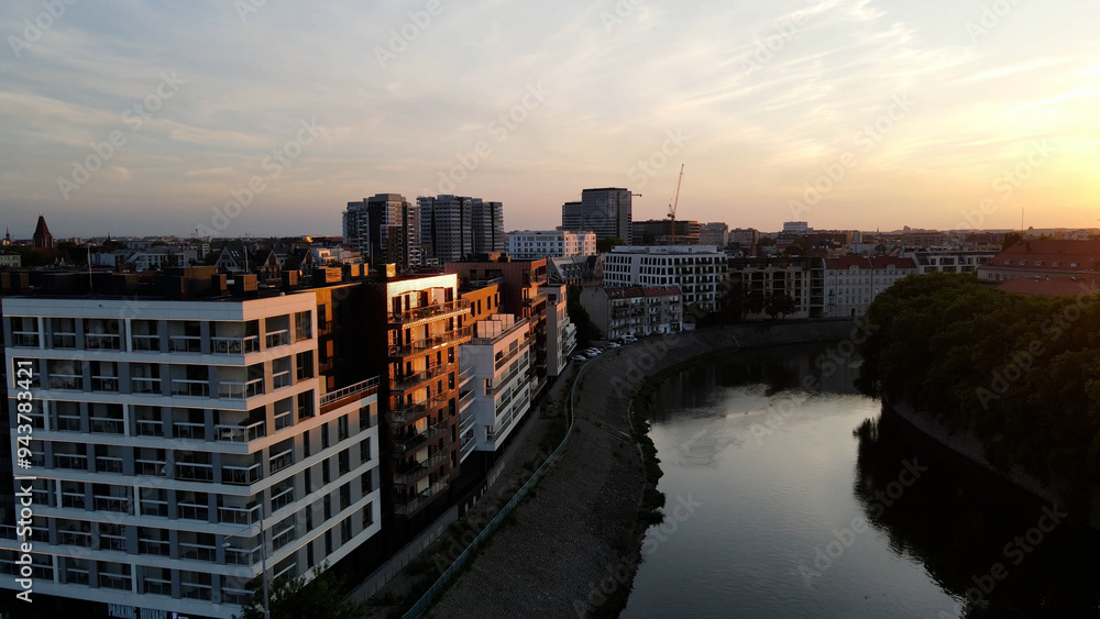 Fototapeta premium view city from the height of modern wish development architecture Europe Wroclaw Poland