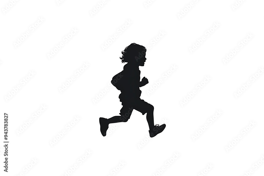 Minimalist Black Silhouette of Child Running on White Background Minimalist Black Silhouette of Child Running on White Background