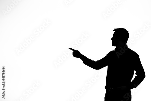 Minimalist Silhouette of Person Presenting with Symbolic Gestures on White Background