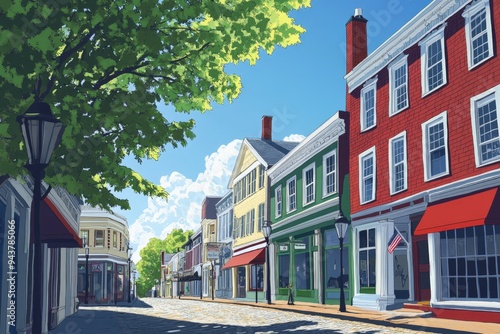 A painting of a street in a small town