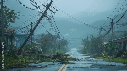Power lines downed after a severe storm in a rural neighborhood