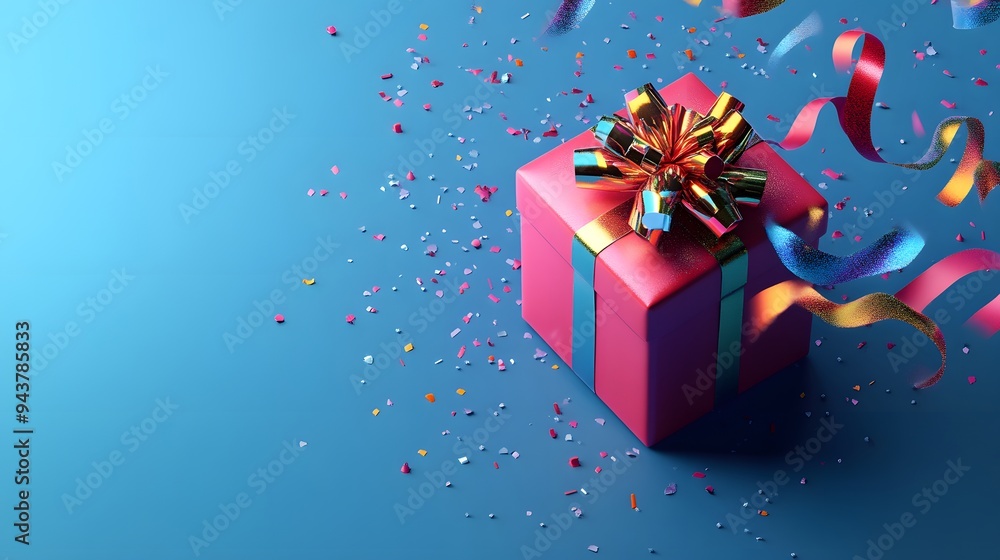 Festive isometric 3D rendering of a Christmas gift with flowing design elements and holiday colors Festive isometric 3D rendering of a Christmas gift with flowing design elements and holiday colors