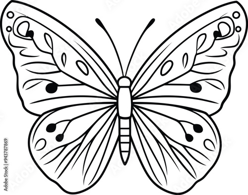 A simple coloring page line art illustration of an elegant butterfly black and white butterfly animal mandala vector 