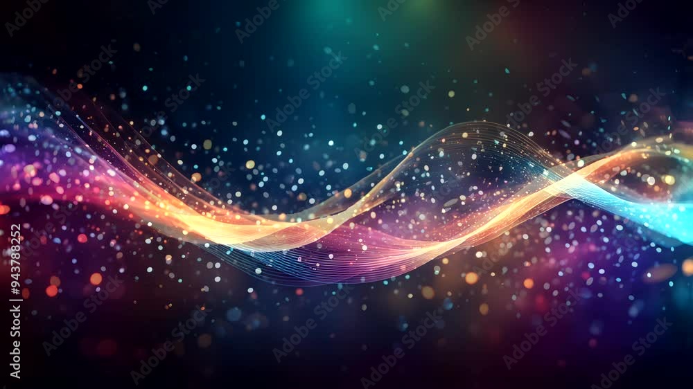 Abstract digital wave with colorful particles and lights creating a dynamic visual effect. Abstract digital wave with colorful particles and lights creating a dynamic visual effect.