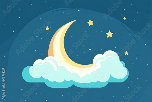 A simple and clean icon of the moon and a cloud in flat art style