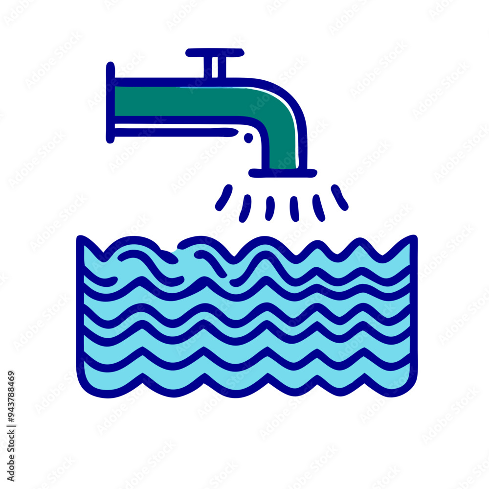 Minimalist Faucet Icon Pouring Water in Blue and Green
