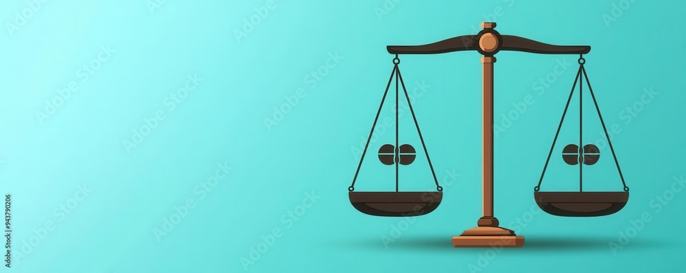 Justice scales with equal symbols on each side, equality before the law, flat design illustration Justice scales with equal symbols on each side, equality before the law, flat design illustration