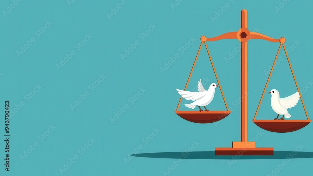 Balanced scales with a dove, peace and justice, flat design illustration Balanced scales with a dove, peace and justice, flat design illustration