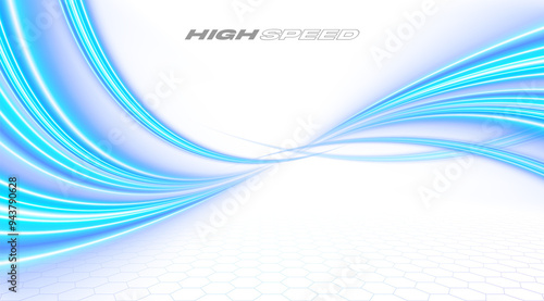 Blue curved lines. High speed light. Futuristic wavy lines. Science technology and innovation background. photo