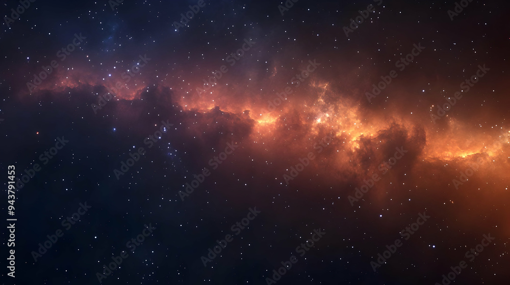 A vibrant orange nebula with twinkling stars in the night sky. A vibrant orange nebula with twinkling stars in the night sky.