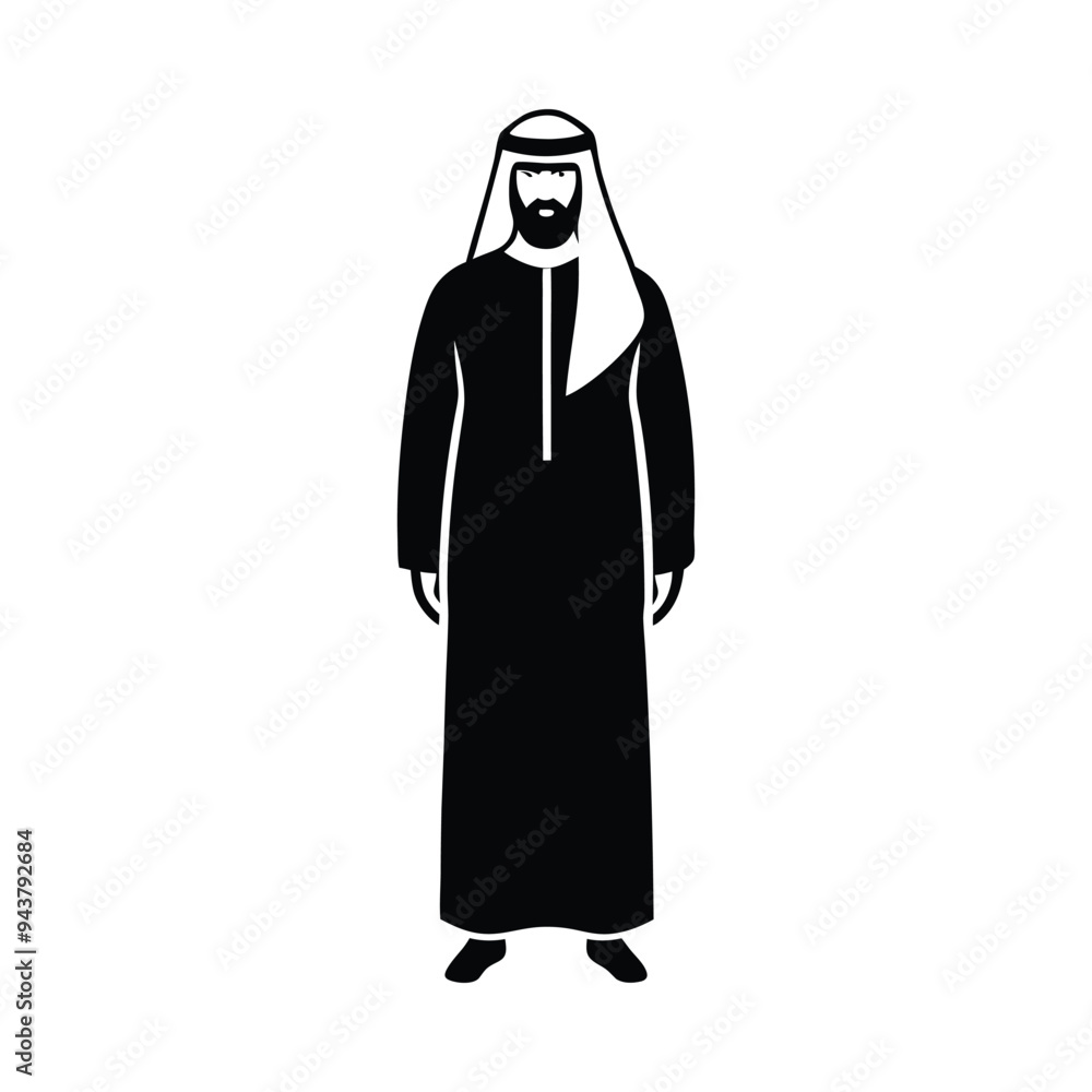 Bold Silhouette of an Arabian Man: Elegant Depiction of Traditional Attire and Striking Features in Timeless Illustration Bold Silhouette of an Arabian Man: Elegant Depiction of Traditional Attire and Striking Features in Timeless Illustration