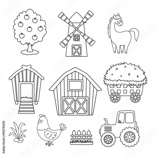 cute outline farm set