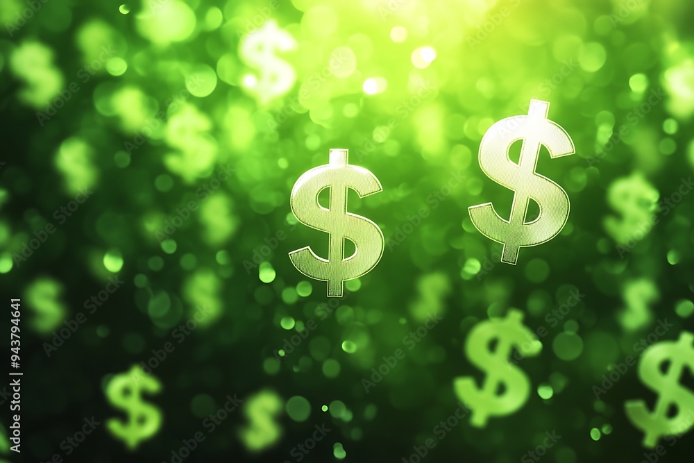 Illuminated Financial Growth - Abstract Green Background with Glowing Dollar Signs Symbolizing Prosperity and Stability Illuminated Financial Growth - Abstract Green Background with Glowing Dollar Signs Symbolizing Prosperity and Stability