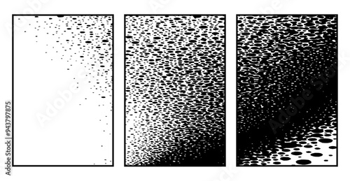 Set of 3 Abstract black and white pattern. For use in graphics. Minimalist illustration for printing on wall decorations