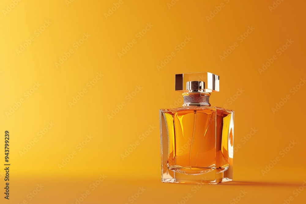 Luxury men`s perfume in bottle on color background space for text Luxury men`s perfume in bottle on color background space for text