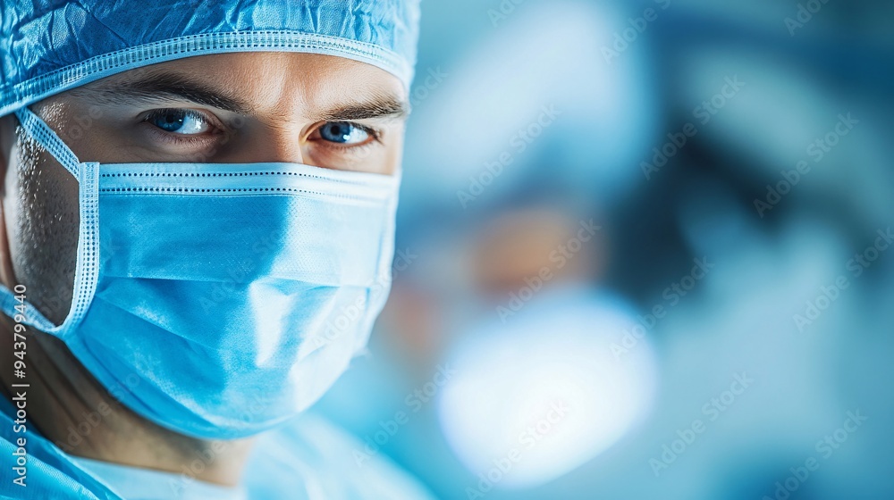 Close-up of a healthcare professional with a serious expression in medical attire. Close-up of a healthcare professional with a serious expression in medical attire.