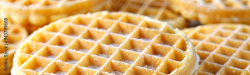 A frozen waffle baked eggo households favored frozen eggo waffles. Waffles as background. Banner, advertisement, template. photo