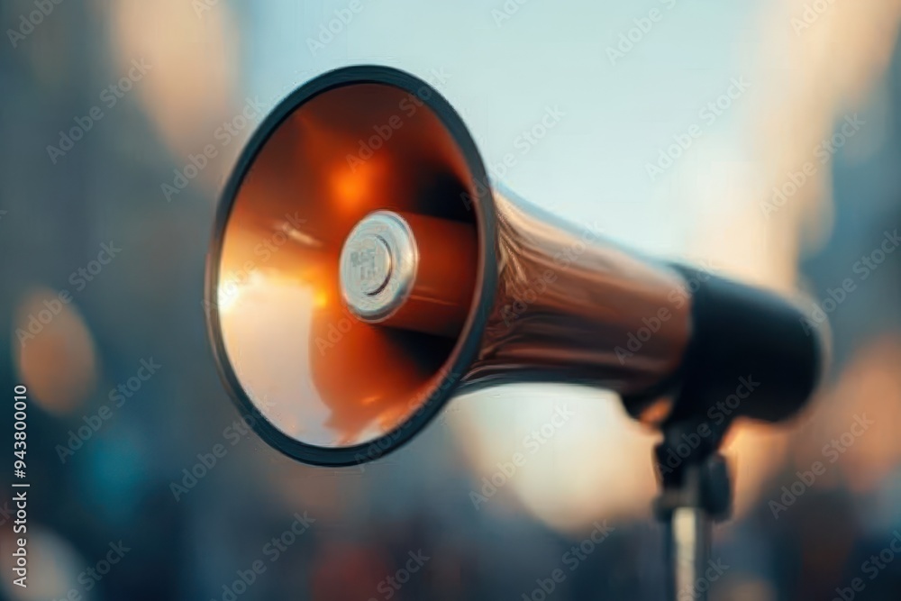 The image depicts a brass megaphone against a blurred background, symbolizing an announcement or communication. The image depicts a brass megaphone against a blurred background, symbolizing an announcement or communication.