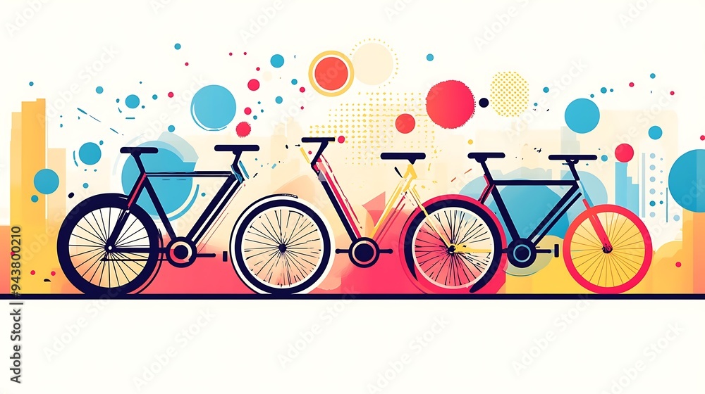 Fototapeta premium Vibrant Urban Bicycle Designs with Chevrons and Circles - Vector Illustration
