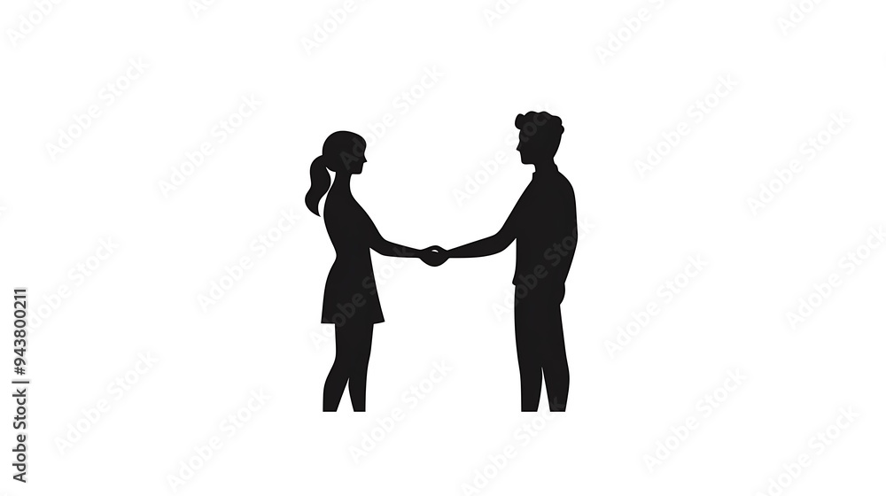 Minimalist Black and White Vector Logo Design of Two People Exchanging Handshake in Casual Attire on White Background Minimalist Black and White Vector Logo Design of Two People Exchanging Handshake in Casual Attire on White Background