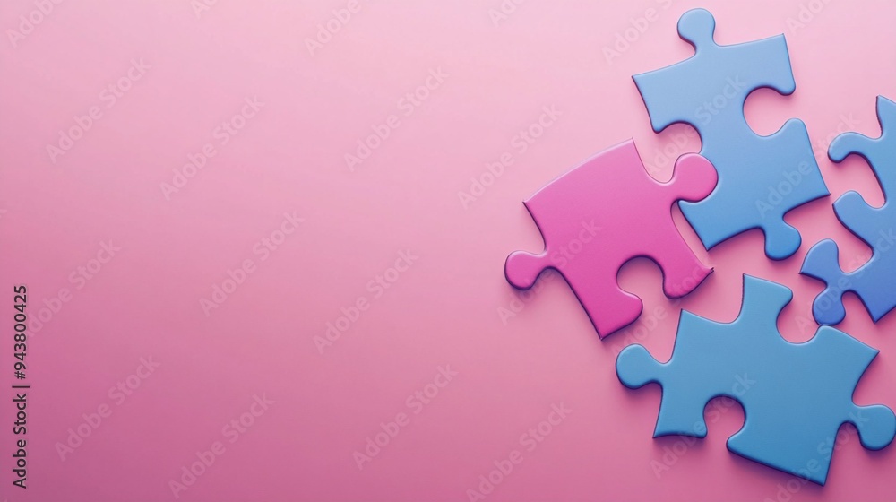 Colorful jigsaw puzzle pieces in shades of blue and pink scattered on a pink background, symbolizing problem-solving and creativity in a modern, minimalist style. Colorful jigsaw puzzle pieces in shades of blue and pink scattered on a pink background, symbolizing problem-solving and creativity in a modern, minimalist style.