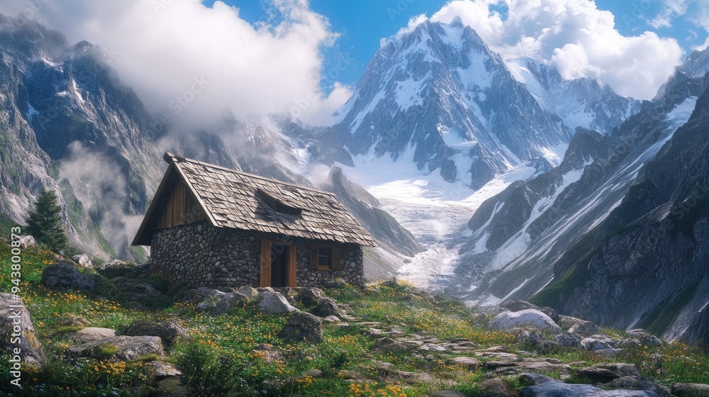 A small, cozy hut in the heart of the mountains, surrounded by towering peaks and untouched wilderness, perfect for solitude seekers. A small, cozy hut in the heart of the mountains, surrounded by towering peaks and untouched wilderness, perfect for solitude seekers.