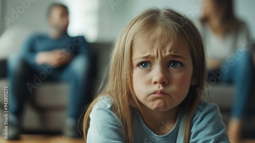 Sad Child with Parents in Background 