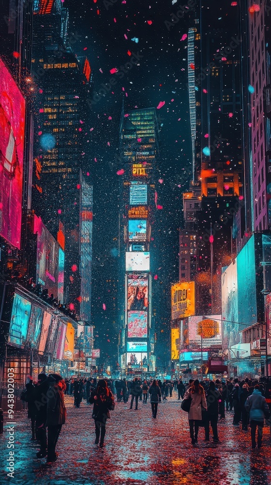 Crowds gather in Times Square as confetti falls, eagerly awaiting the New Year during the lively countdown festivities Crowds gather in Times Square as confetti falls, eagerly awaiting the New Year during the lively countdown festivities