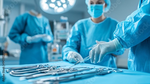 A doctor and nurse preparing a patient for surgery, ensuring all instruments are ready photo