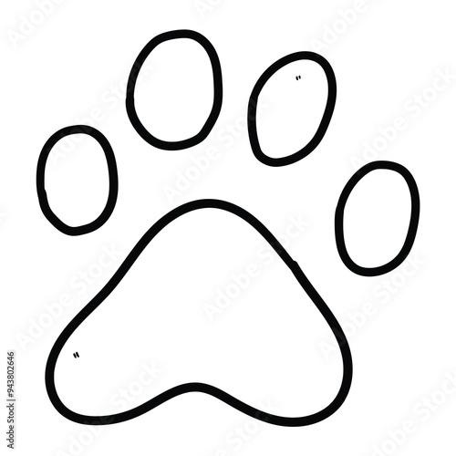Hand drawn doodle of a paw print on a white background.