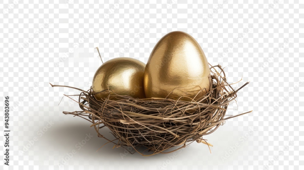 a golden egg in a small nest, on transparency background a golden egg in a small nest, on transparency background