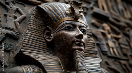 Wallpaper Mural Intricate close-up of an ancient Egyptian sculpture depicting a pharaoh, showcasing detailed craftsmanship and rich history. Torontodigital.ca