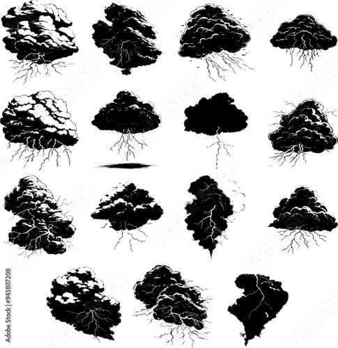 Dark Thunderstorm Cloud Silhouette with Lightning Strikes