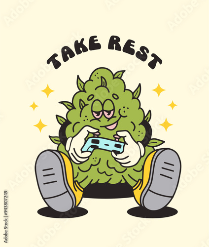 cannabis cone plays computer games on console