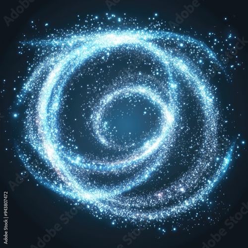 Blue light vortex with sparkling glitter, evoking a sense of magical energy, isolated on a transparent background.