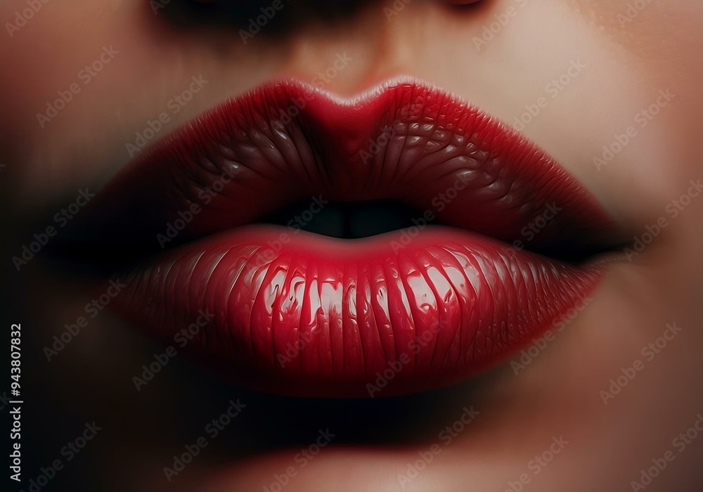 Red glossy female lips, seductive lips, macro shot Red glossy female lips, seductive lips, macro shot
