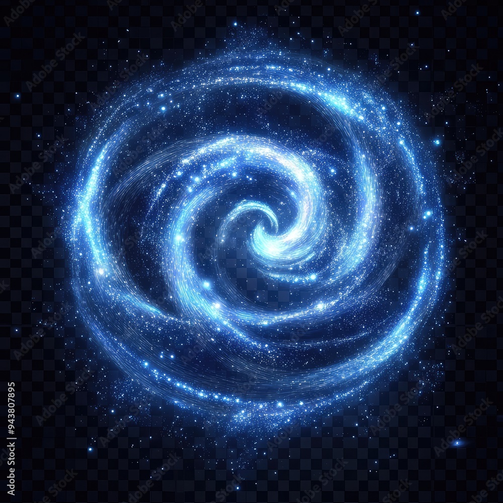 Blue light vortex with magical energy swirls, surrounded by glittery particles, isolated on a transparent background. Blue light vortex with magical energy swirls, surrounded by glittery particles, isolated on a transparent background.